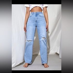 High Waist Light Washed Ripped Jeans